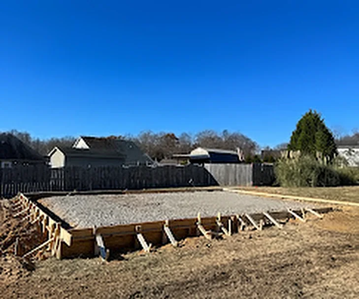 A slab formed and prepped with gravel base, ready for the concrete pour